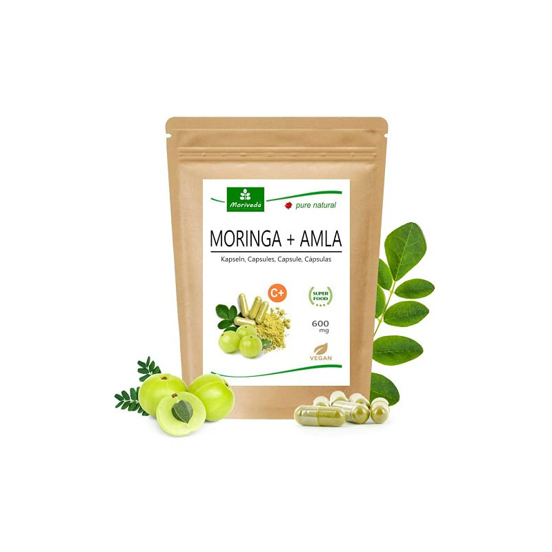 MoriVeda - Moringa+Amla Kapseln - Moringa Oleifera Premium Blattpulver und Amla (Amalaki) Fruchtpulver, vegan (1x120 Stück)